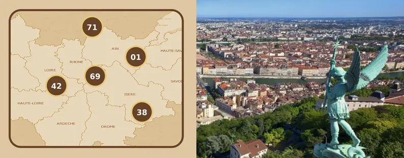 Carte des secteurs desservis par DIOGENE OFFICE autour de Lyon